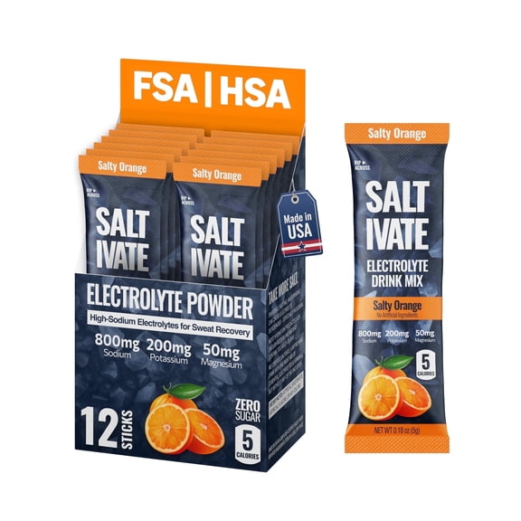 Salty Orange Electrolytes Packets Stevia-Sweetened Sugar Free 800mg Sodium 12 Count