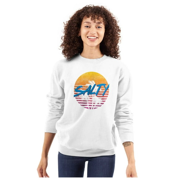 Salty Retro 80s 90s Sunset Beach Vibe Women Plus Size Crewneck Sweatshirt Brisco Brands 2X
