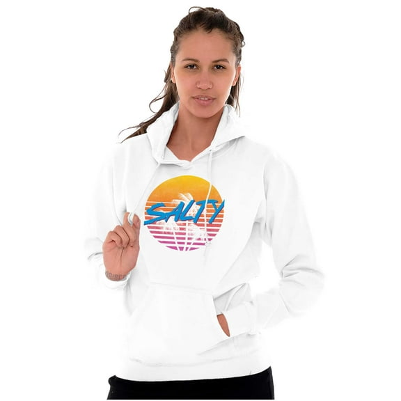 Salty Retro 80s 90s Sunset Beach Vibe Women Plus Size Graphic Pullover Hoodie Brisco Brands 2X