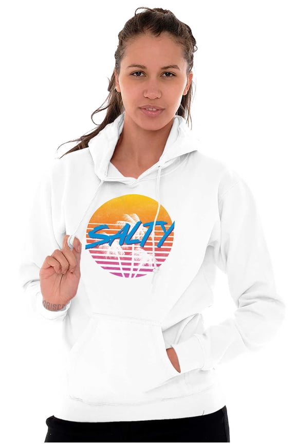 Salty Retro 80s 90s Sunset Beach Vibe Women Plus Size Graphic Pullover Hoodie Brisco Brands 2X