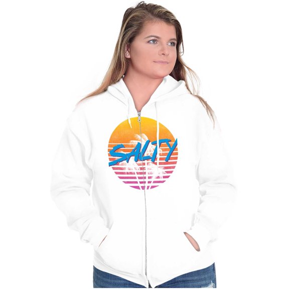 Salty Retro 80s 90s Sunset Beach Vibe Womens Plus Size Graphic Zipper Hoodie Brisco Brands 2X
