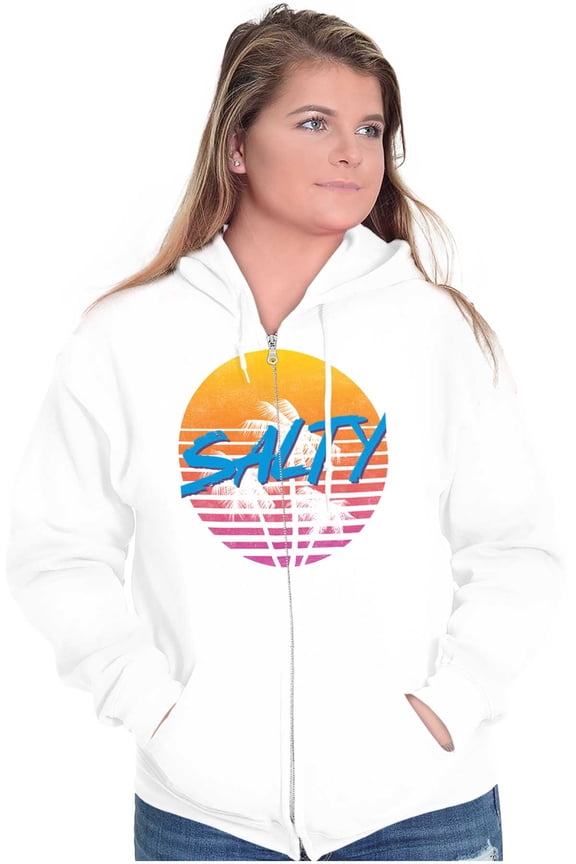 Salty Retro 80s 90s Sunset Beach Vibe Womens Plus Size Graphic Zipper Hoodie Brisco Brands 2X