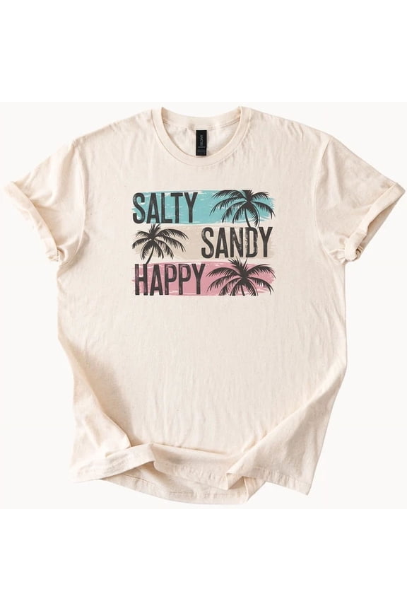 Salty Sandy Happy Palm Tree Beach Shirt Summer Vibes Tee