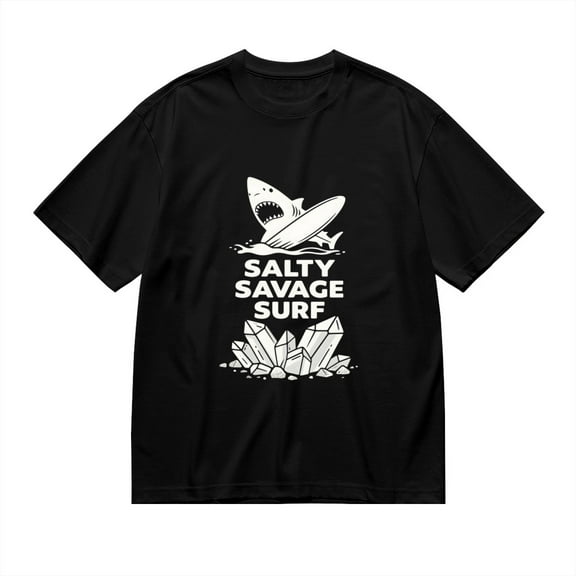 Salty Savage Surf,shark With Surfboard Print, T Shirt for Men, Vintage Graphic Tees Men, 23686772,XL