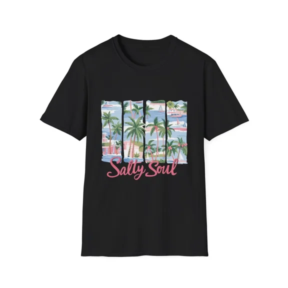 Salty Soul Graphic Casual Summer Tee Ocean Vibe Beach Lover Unisex T-Shirt, up to Size 5XL