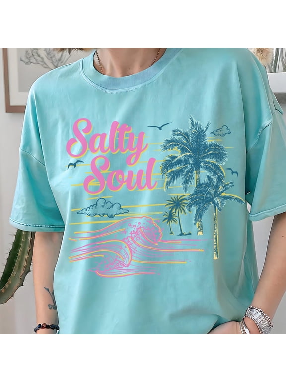 Shirt, Coastal Summer Shirt, Retro Palm Tree Wave Tee, Ocean Vibes Shirt, Beach Graphic Tee, Tropical Summer Tee