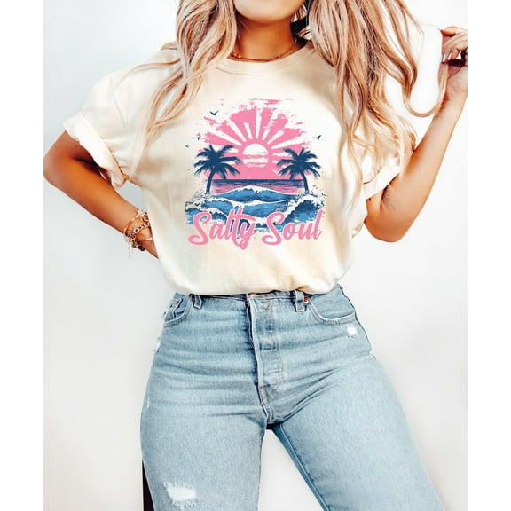 Salty Soul Shirt, Summer Shirt, Beach Party T-Shirt, Summer Vibes Shirt For Women, Palm Tshirt, Beach T Shirt, Summer Tee, Beach Shirt TSHIRT All Size S-5XL
