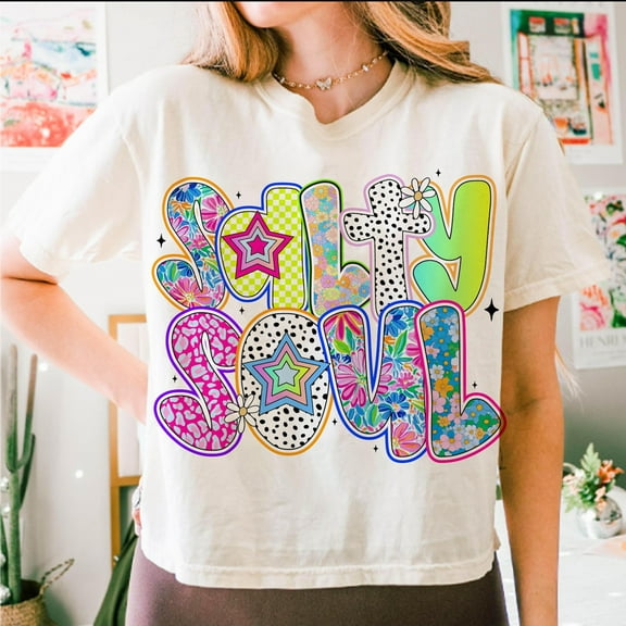 Salty Soul Summer Floral Shirt, Coquette Retro Beach Tee, Summer Checkered Shirt, Popular Summer Style, Trendy Vacation Shirt