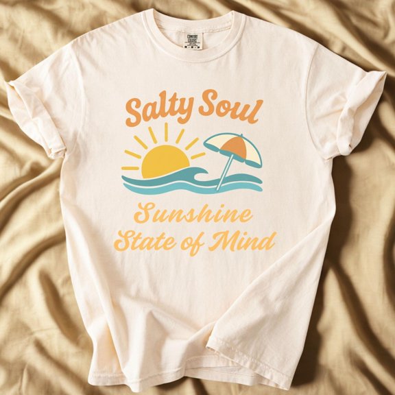 Salty Soul Sunshine Shirt Summer Beach Vibes Tee Retro Sun Palm Shirt Summer Shirt Vacatio