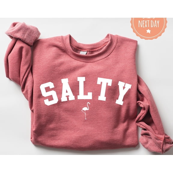 Salty Sweatshirt - Trendy Hoodies - Summer Crewneck - Beach Lover - Beachful Flamingo Sweater - Vacation S For Women, Sweatshirt Size S-5Xl