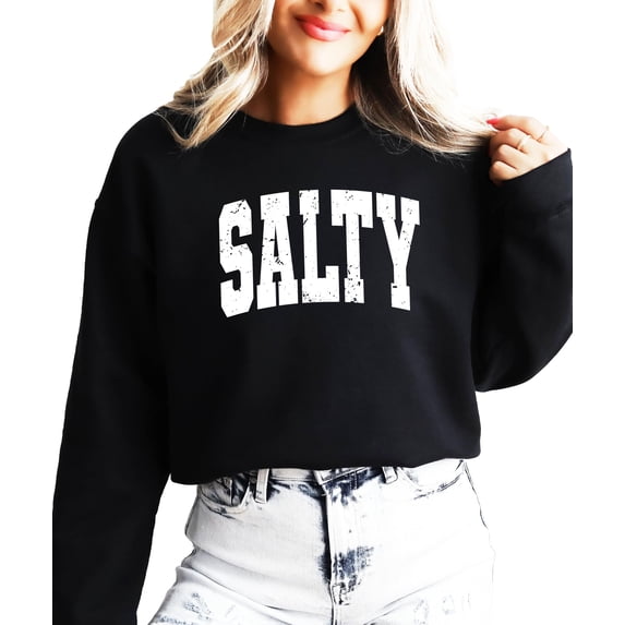 Salty Sweatshirt for Women, Teens & Girls Distressed Summer Beach Pullover Sweater Black Sweatshirt Adult Medium