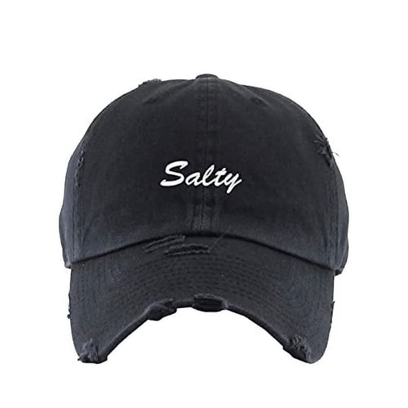 Salty Vintage Baseball Cap Embroidered Cotton Adjustable Distressed Dad Hat Brush Black