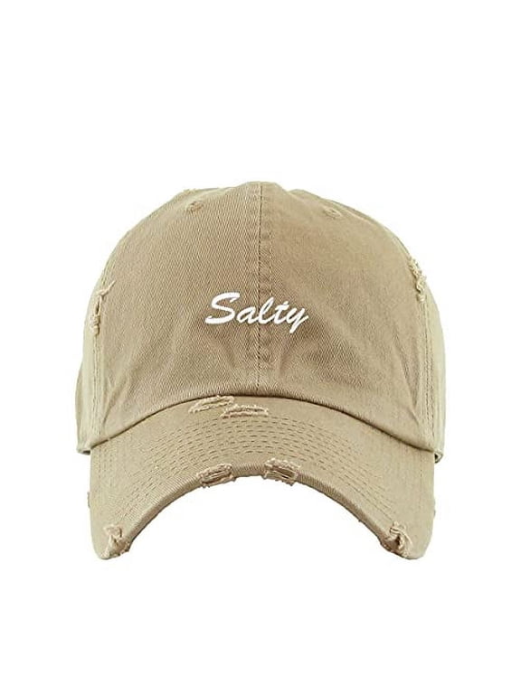 Salty Vintage Baseball Cap Embroidered Cotton Adjustable Distressed Dad Hat Khaki