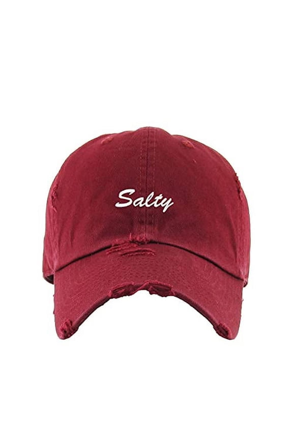 Salty Vintage Baseball Cap Embroidered Cotton Adjustable Distressed Dad Hat Maroon