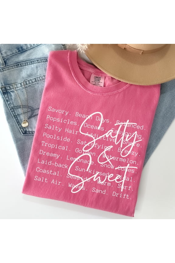 Salty and Sweet Garment-Dyed T-Shirt: Boho Summer Beach Day Definition Tee - Summer Fun Words
