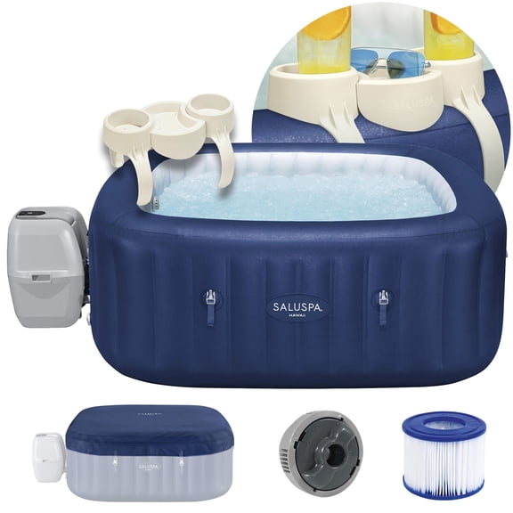 SaluSpa Hawaii AirJet 4-6 Person Inflatable Hot Tub w/ EnergySense Cover & Drink Holder