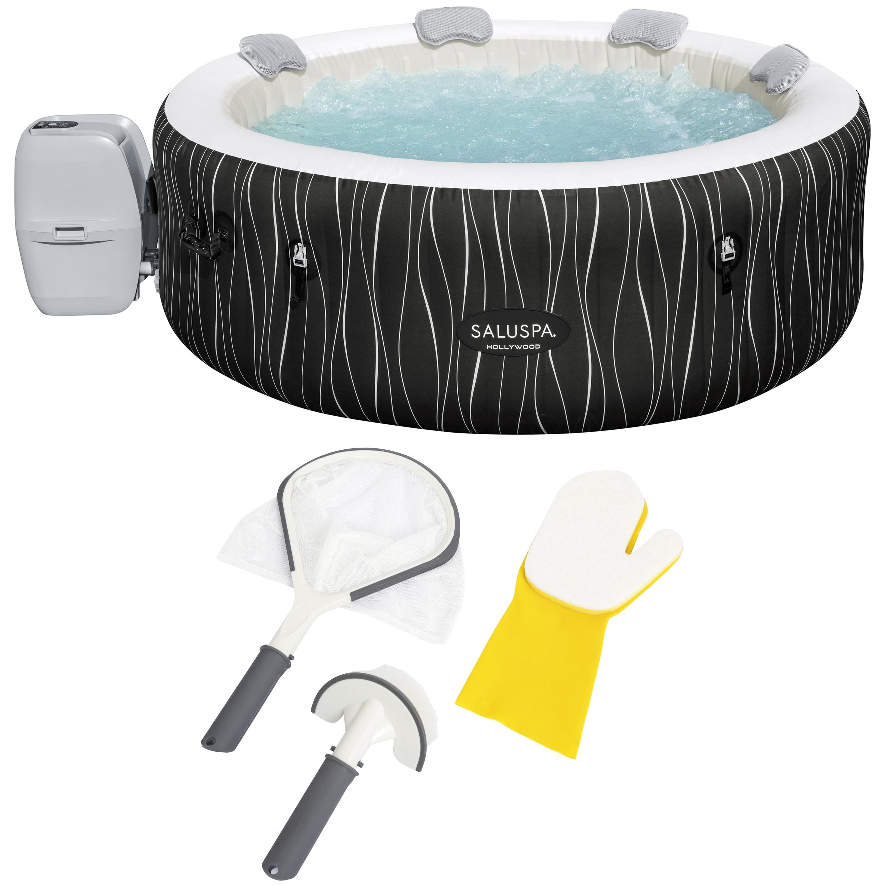 SaluSpa Hollywood AirJet Inflatable Circle Hot Tub Spa with Color-Changing LED Lights 4-6 Person with Pump #P08411 Including Cleaning Tool Kit