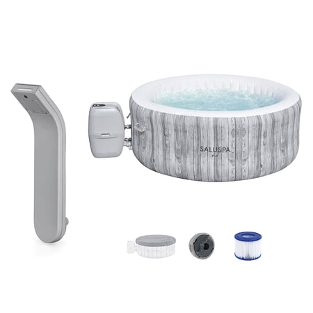 SaluSpa LED Spa Waterfall with Bestway Fiji AirJet Inflatable Hot Tub, Gray