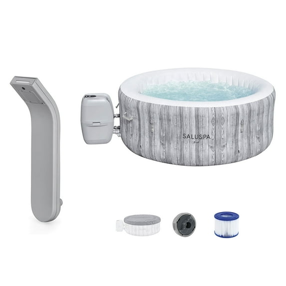 SaluSpa LED Spa Waterfall with Bestway Fiji AirJet Inflatable Hot Tub, Gray