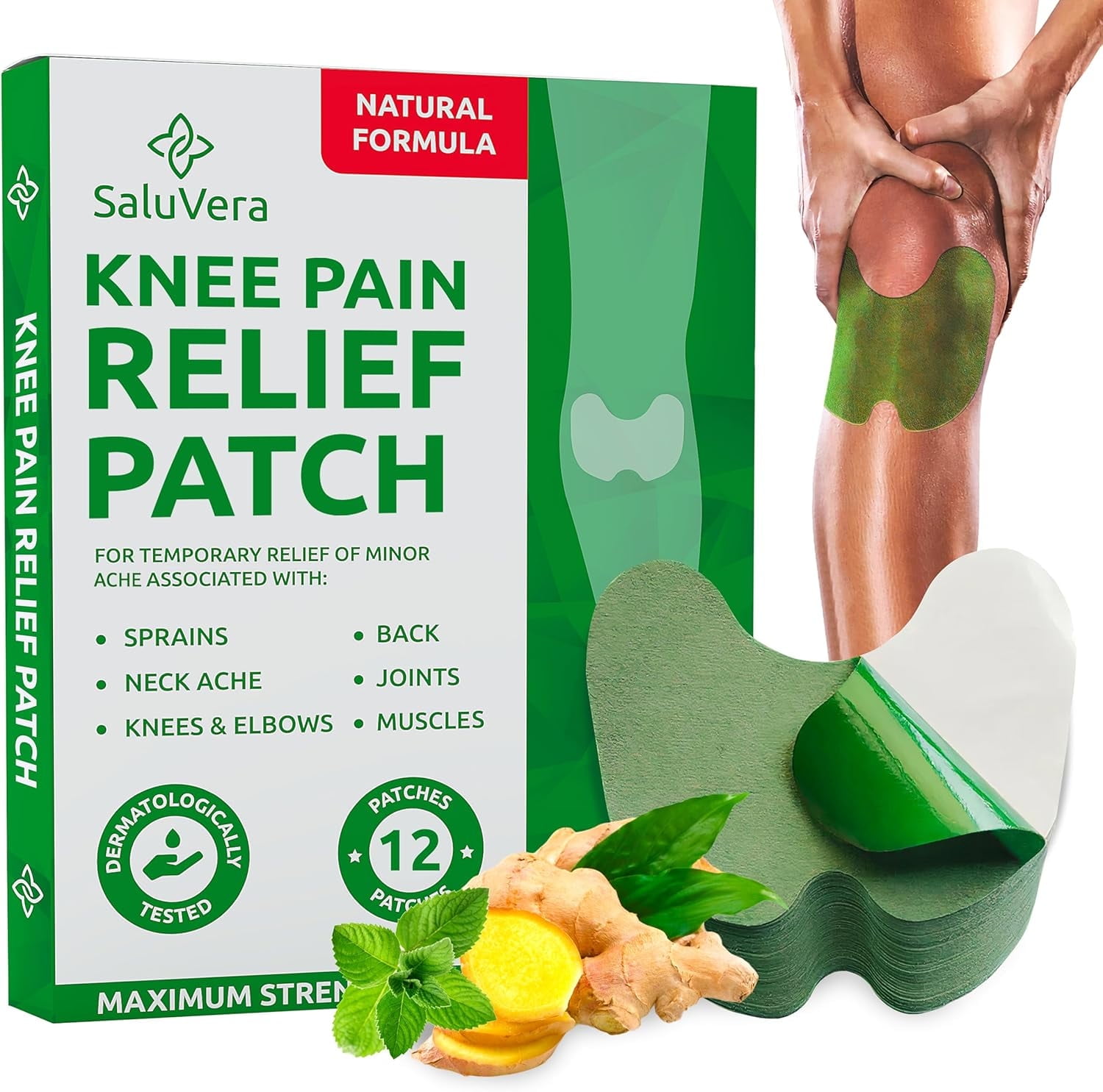 SaluVera Pain Relief Patches, Warming Herbal Plaster Pain Patches, Knee Pain Relief Patch, Knee Patches For Pain Relief Bone on Bone Extra Strength,12 Hour Long Lasting Relief of Joint Pain, 12 Count