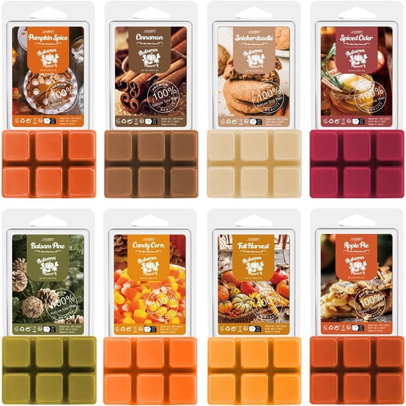 Salubrito Fall Scented Wax Melts, Strong Soy Cubes/Tarts Variety Set- Pumpkin Spice, Cinnamon, Spiced Cider, Snickerdoodle, Balsam Pine, Candy Corn, Harvest, Apple Pie, 8x2.5oz