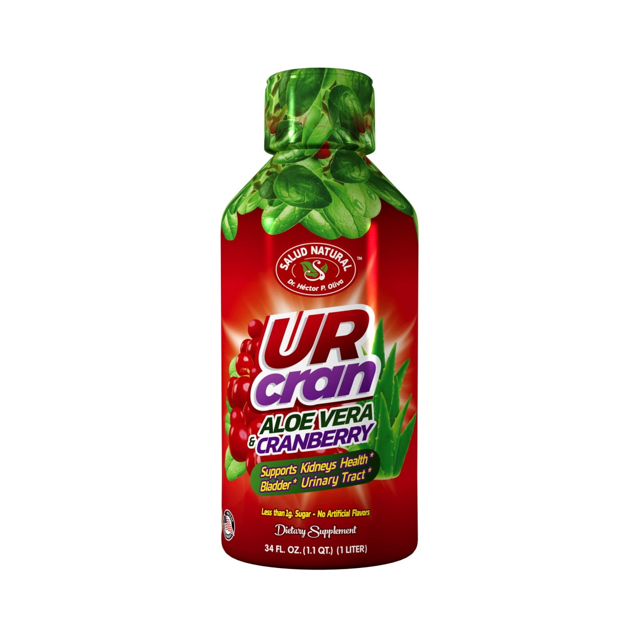 Salud Natural Urcran No Artificial Flavor Aloe and Cranberry Kidney, Bladder and Unrinary Track Dietary Supplement, 34 fl oz Bottle