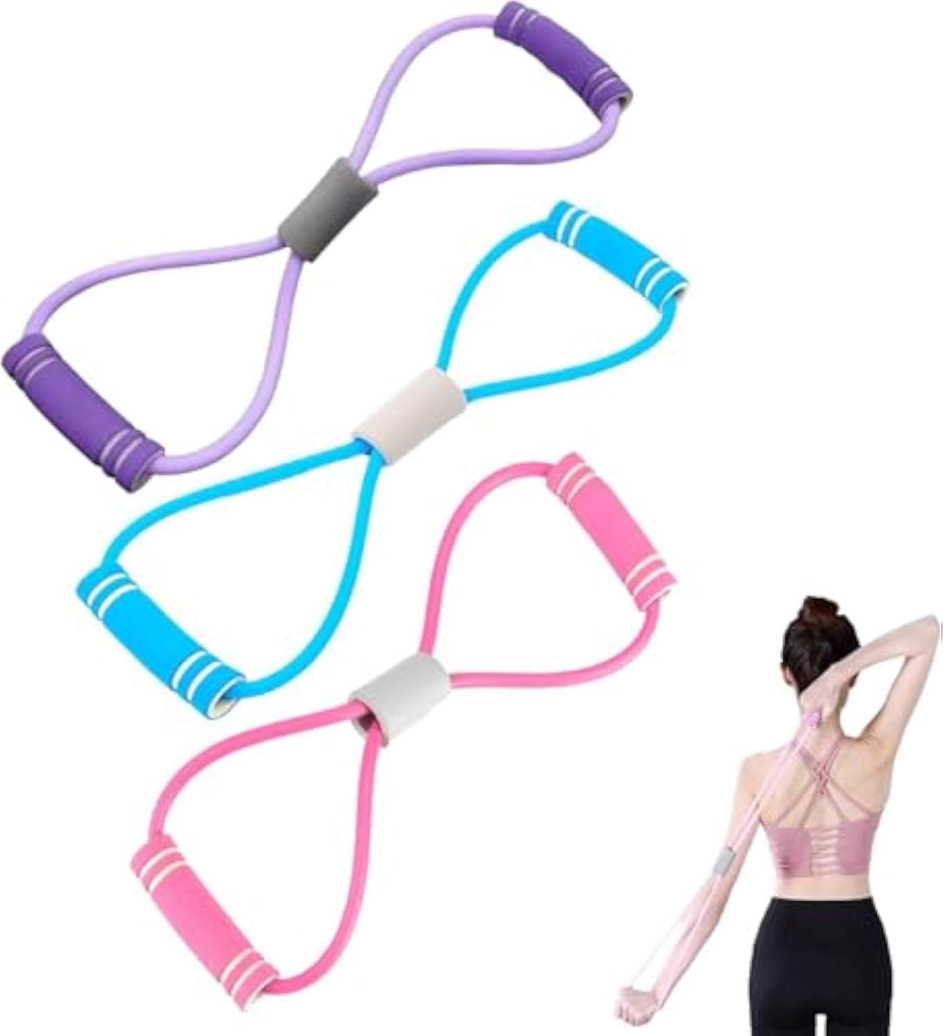 Bandas De Resistencia En Forma De 8 – Set De 3 Para Brazos, Espalda, Piernas (Fitness, Yoga, Unisex)