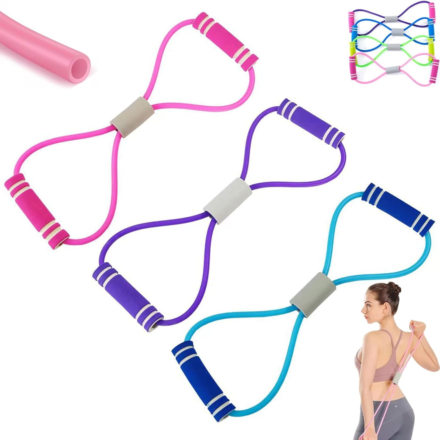 2x Fitnessbänder Mit Griffen | Figure-8 Resistance Band | Bis 100kg Belastung | Für Zuhause