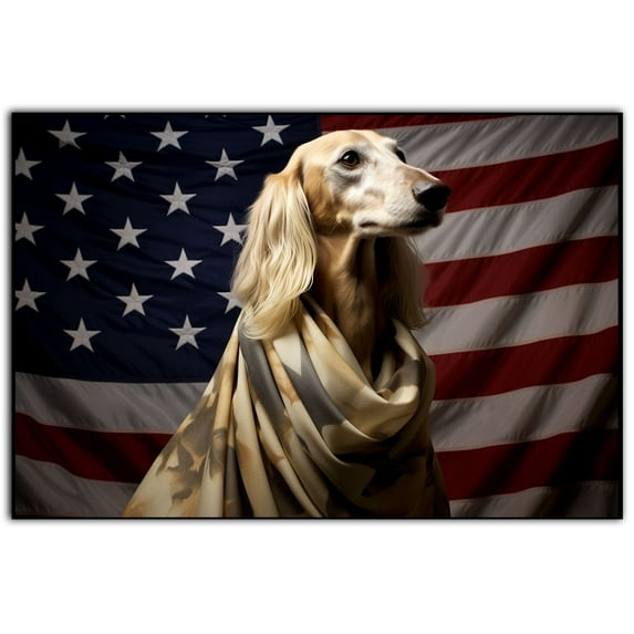 Saluki Dog 4th of July Painting Canvas, Patriot American Dog Canvas, American Flag Diamond Art Canvas,Perfect for Home Decoration Festival Gift