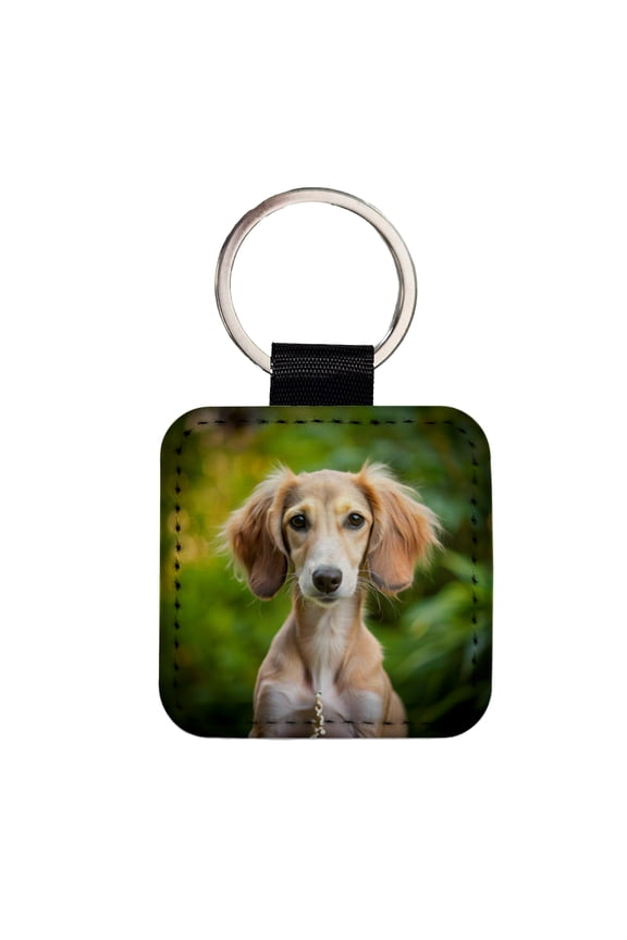 Saluki Dog Puppy Photo Faux Leather Square Keychain