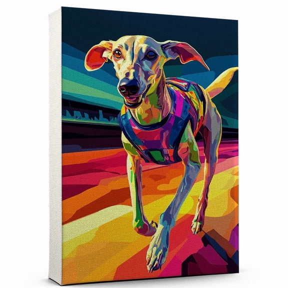 Saluki Dog Running Art Stretched Canvas Size 8x12 – Saluki Dog Playing Running Wall Art, Dog Lover Canvas, Sports Theme Decor for Living Room