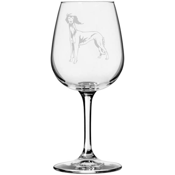 Saluki Dog Themed Etched 12.75oz Libbey Wine Glass