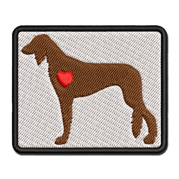 Saluki Dog with Heart Applique Multi-Color Embroidered Iron-On Patch - 2.5 Inch Small