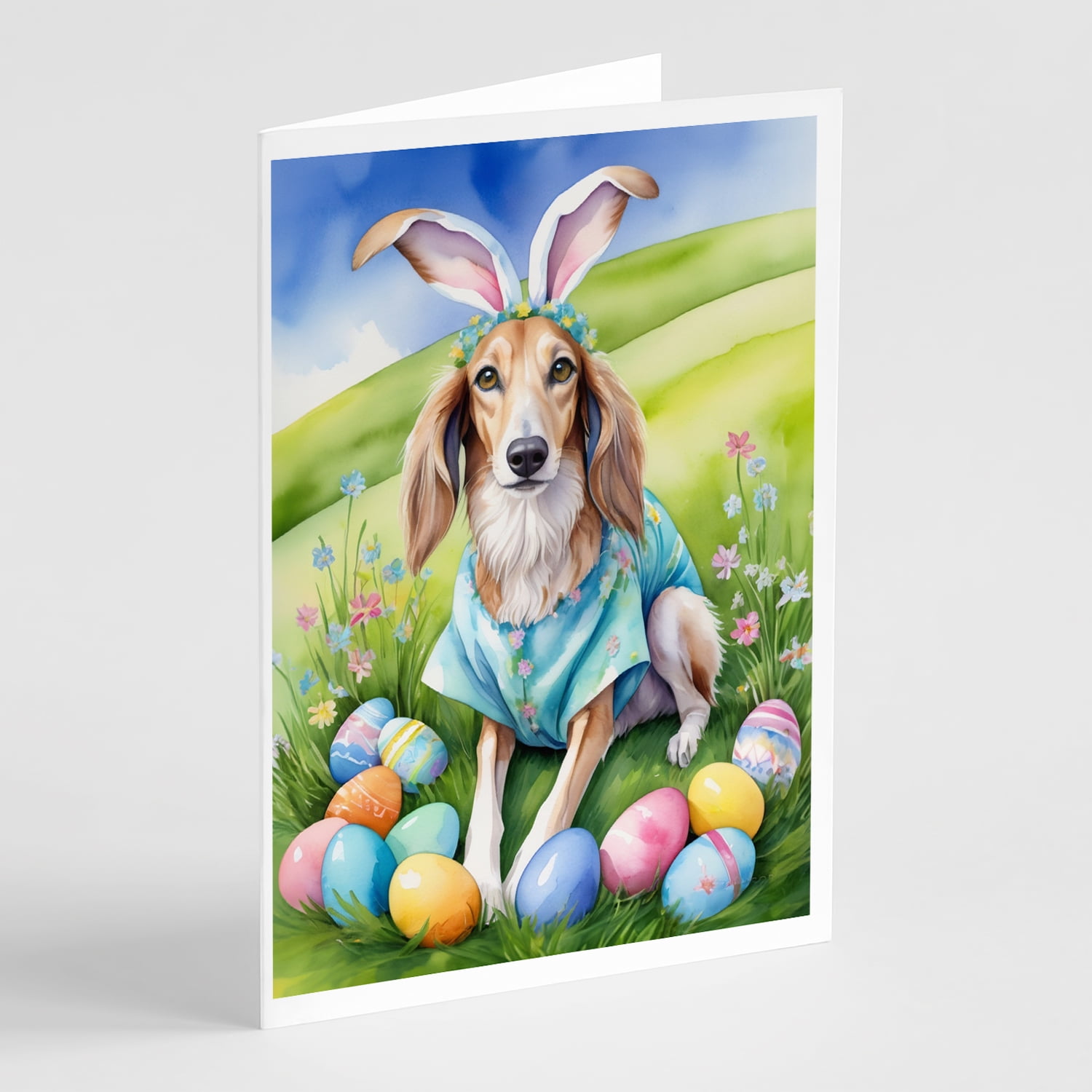 Saluki Easter Egg Hunt Greeting Cards Pack of 8 7 in x 5 in