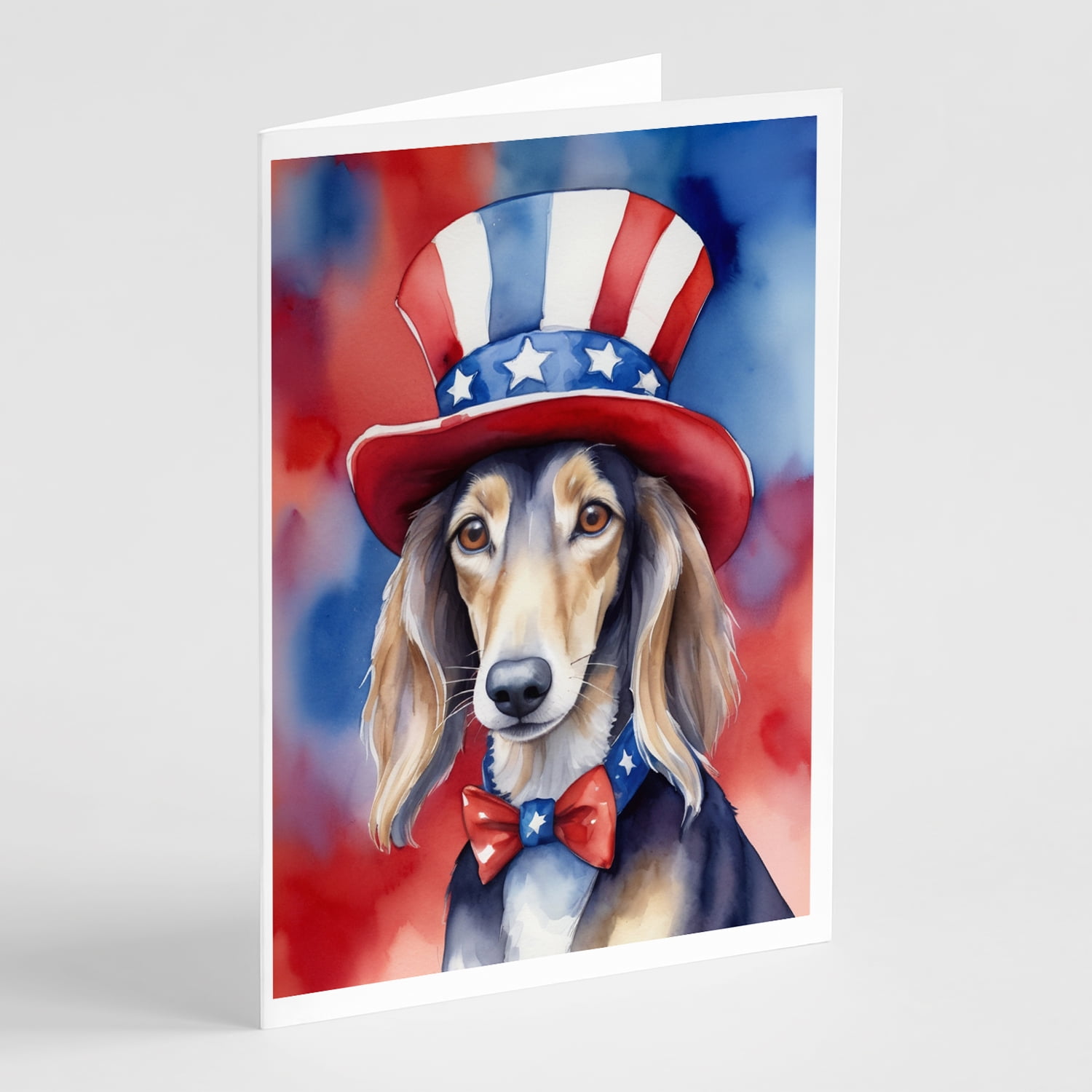 Saluki Patriotic American Greeting Cards Pack of 8 7 in x 5 in