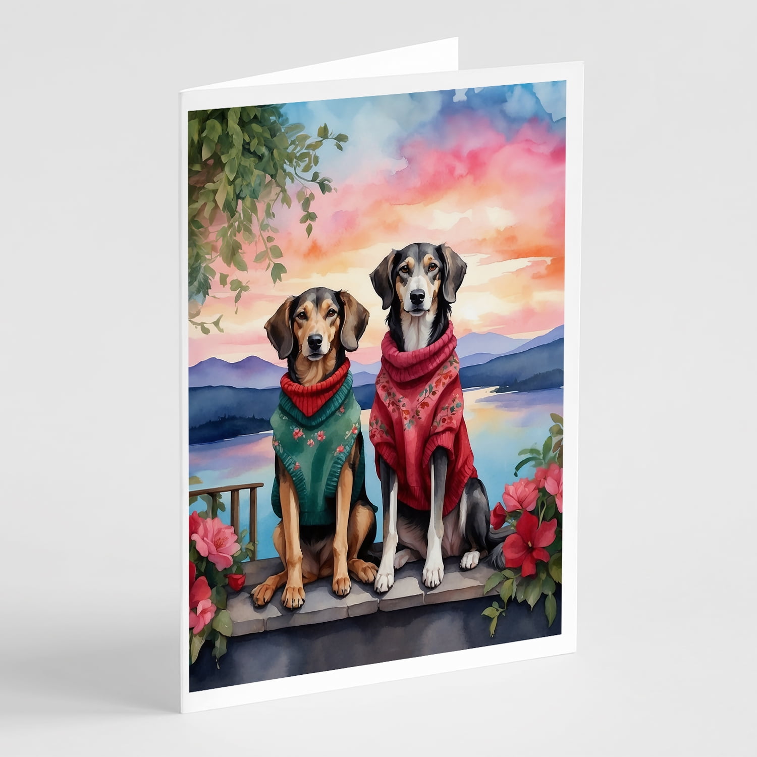 Saluki Two Hearts Greeting Cards Pack of 8 7 in x 5 in