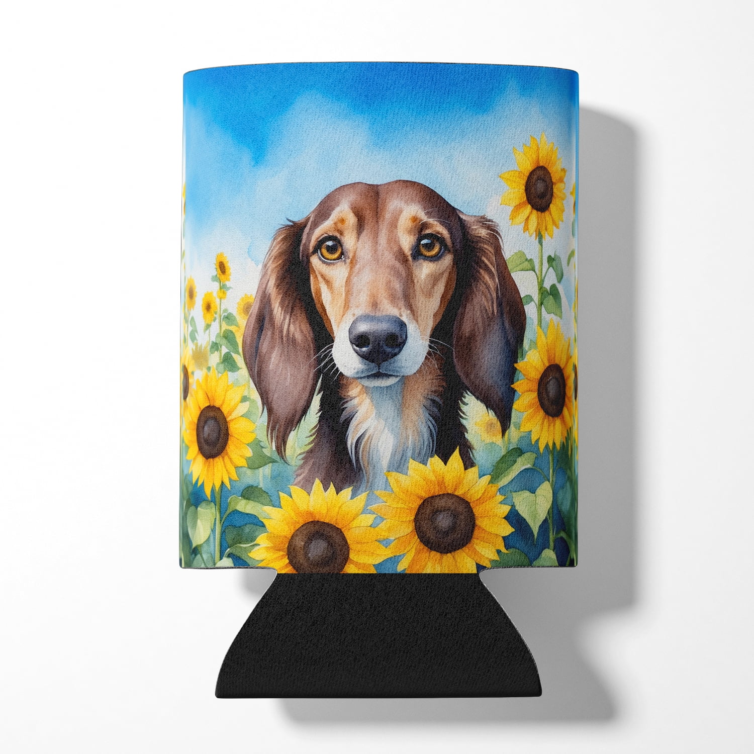 Saluki in Sunflowers Can or Bottle Hugger 3 in x 5 in