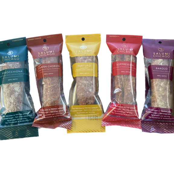 Salumi Chicago Artisan Salami Variety - Uncured, Gluten-Free, Keto Snack (5 x 5.3 oz.)