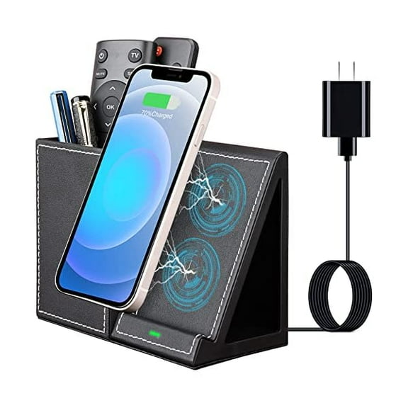 Saluqifa 10W Fast Wireless Charger Desk Organizer, Wireless Charging Station for iPhone 14/14 Pro/13/12/Samsung Galaxy S23/S22/S21/Note 20/Note 10, Desk Phone Charger with Leather