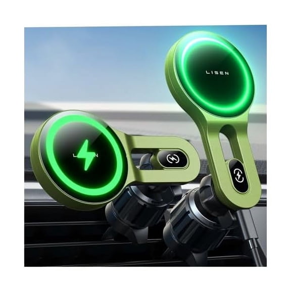 Saluqifa for 15W MagSafe Car Mount Charger, [Safer & Faster] Vent Magnetic Wireless Car Charger, Car Vent Phone Mount Charger Fits iPhone 16 Pro Max Plus 15 14 13 12, Samsung with MagSafe Case, Green