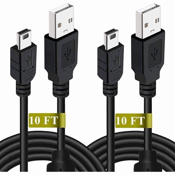 Saluqifa 2 Pack 10ft PS3 Controller Charger Cable - Fast Mini USB Data Charging Cord for PS Move PlayStation 3 Wireless Controller, TI84 Plus CE, Digital Camera