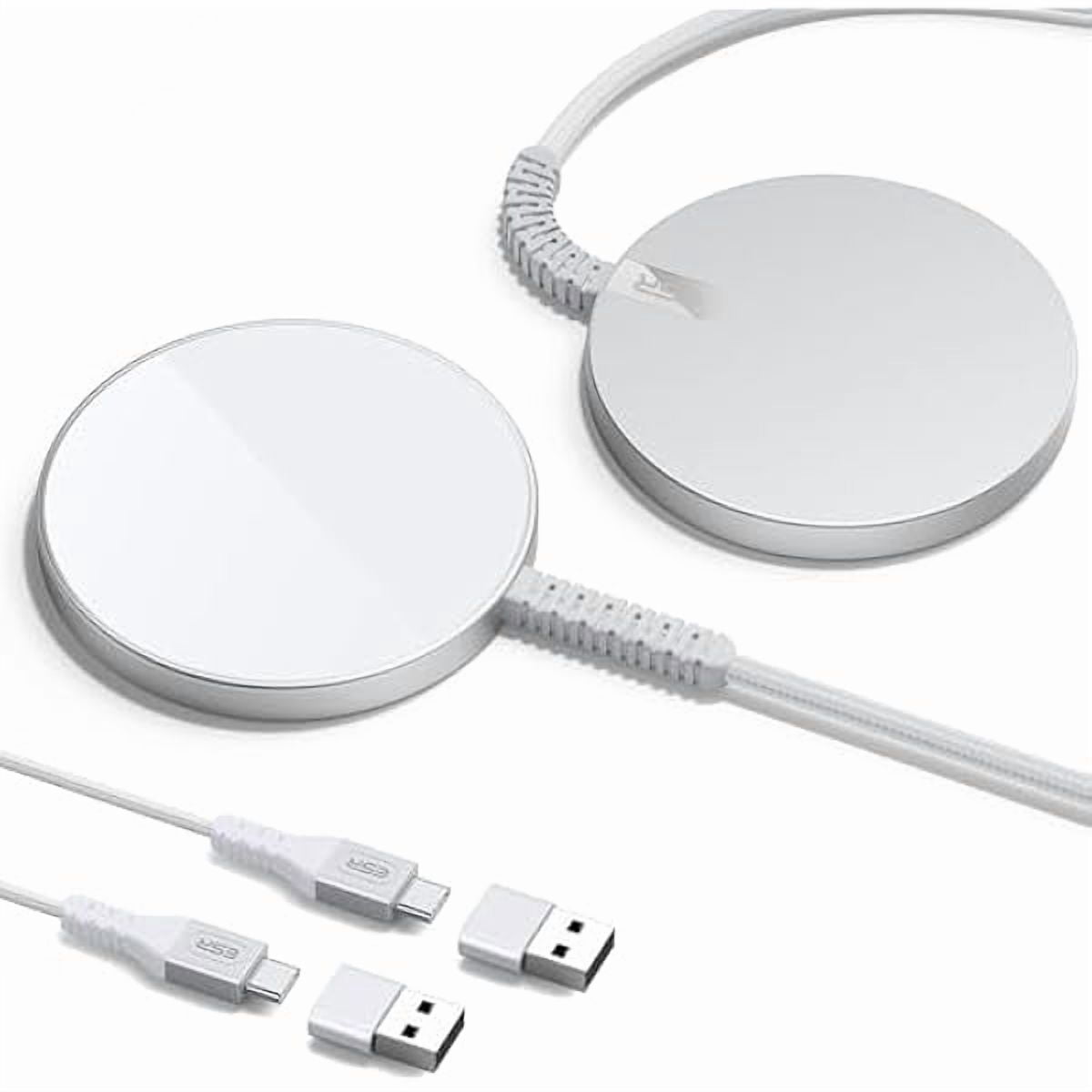 Saluqifa 2 Pack HaloLock Mini Wireless Charger, MagSafe-Compatible Charger for iPhone 16/15/14/13/12 Series, AirPods 4/3/Pro/Pro 2, Strong Magnetic Lock, Reinforced Braided Nylon A/C Cable, Silver