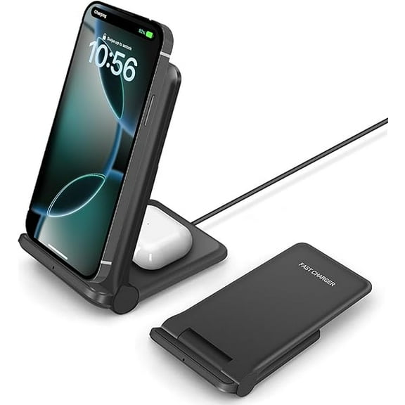 Saluqifa 25W Wireless Charger,Foldable 2 in 1 Wireless Charging Station for Apple iPhone 16/16 Pro/15/14/13/12/11/Plus/SE/X/Airpods, 15W Fast Dual Wireless Induction Charge Stand for Samsung/LG