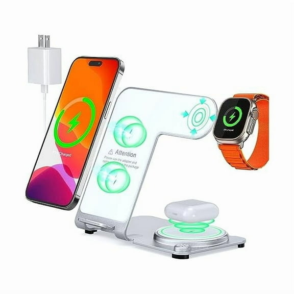 Saluqifa 3 in 1 Charging Station for Multiple Devices Apple - Aluminum Alloy Fast Wireless Charger Stand Dock for iPhone 15/14/13/12/11/Pro/Max/XS/XR/X/Plus,for Apple Watch AirPods Desk Beside White