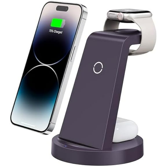 Saluqifa 3 in 1 Charging Station for iPhone - Wireless Charger for Apple Products Multiple Devices - Charging Dock Stand for AirPods (for iPhone 16e 16 15 14 13 pro 12 11 X Max)