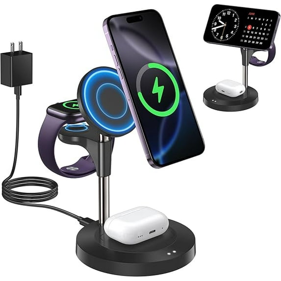 Saluqifa 3 in 1 Wireless Charging Station for Multiple Devices Apple, 15W Fast Magnetic Mag-Safe Charger Stand for iPhone 16 15 14 13 12 Pro Max Plus Mini Apple Watch AirPods Pro 4 3 2, Black