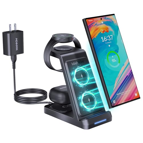Saluqifa 3 in 1 Wireless Charging Station for Samsung,Fast Phone Charger Station for Samsung Galaxy S24 S23 S22 S20 Ultra Z Flip Fold 5/4/3Galaxy Watch 6/5/4/3Buds, Black