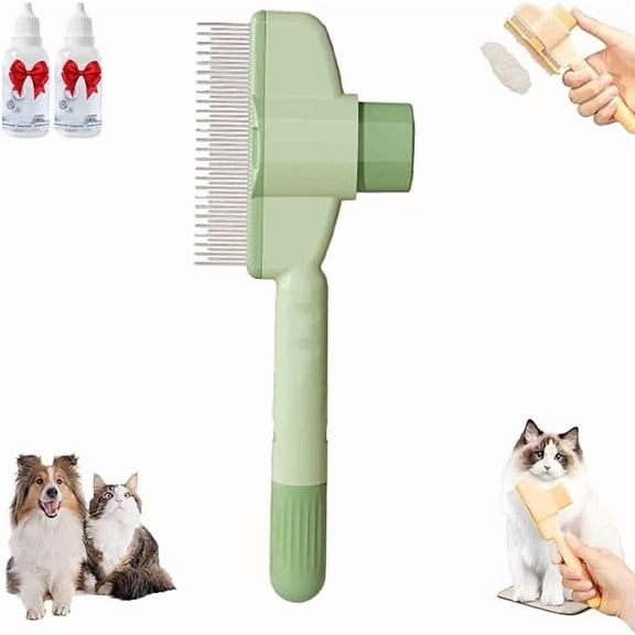 Saluqifa Avatar Zen Brush for Cats, Zenbrush Cat Comb, Self Cleaning Pet Hair Removal Comb, One-Click Release Button with Long & Short Stainless Steel Metal Teeth, Anti-Shedding Anti-Tangling (Green)