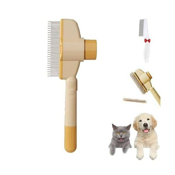 Saluqifa Avatore Zenbrush, Zenbrush Cat Comb, Zen Brush for Cats, Pet Hair Removal Combs with Long & Short Stainless Steel Teeth for Shedding, Multifunctional Pet Hair Removal Comb (Yellow)