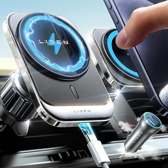 Saluqifa with Car Charger for MagSafe Car Mount Charger for iPhone 16, 15W Wireless Charger for iPhone Car Accessories Magnetic Phone Holder Mount, Universal Vent Car Charger